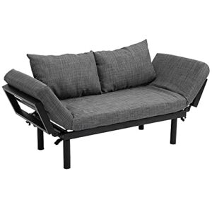 homcom single person chaise lounger, modern sofa bed with 5 adjustable positions, 2 large pillows, and birch legs, charcoal grey