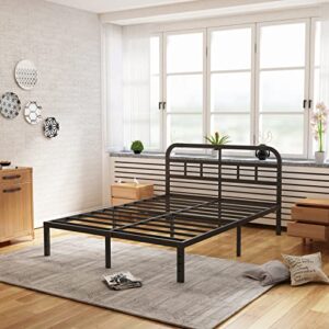 ziyoo california king bed frame with headboard, heavy duty platform bed frame, no box spring needed, noise free, under bed storage space, black (cal king)
