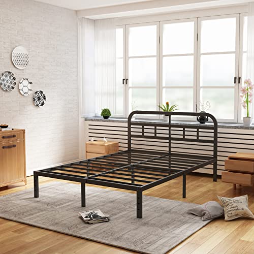 ZIYOO California King Bed Frame with Headboard, Heavy Duty Platform Bed Frame, No Box Spring Needed, Noise Free, Under Bed Storage Space, Black (Cal King)