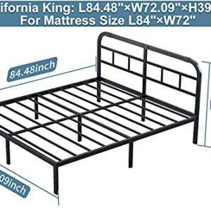 ZIYOO California King Bed Frame with Headboard, Heavy Duty Platform Bed Frame, No Box Spring Needed, Noise Free, Under Bed Storage Space, Black (Cal King)