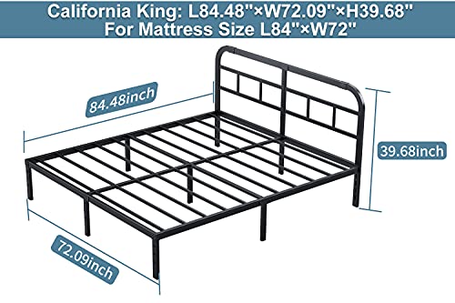 ZIYOO California King Bed Frame with Headboard, Heavy Duty Platform Bed Frame, No Box Spring Needed, Noise Free, Under Bed Storage Space, Black (Cal King)