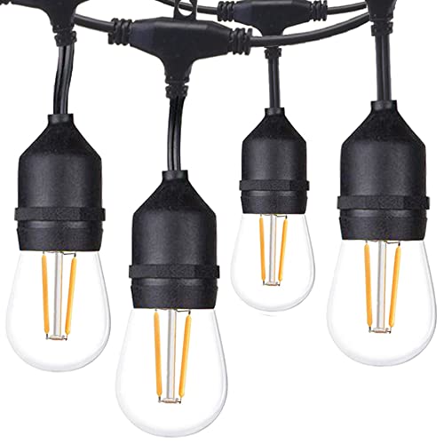 FMART LED Outdoor String Lights, 1 * 48FT Hanging Lights Dimmable Commercial Grade UL ETL Listed Waterproof, 16 Sockets 2W 2700K Shatterproof Edison S14 Bulbs(1 Spare) Heavy Duty Porch Garden Lights