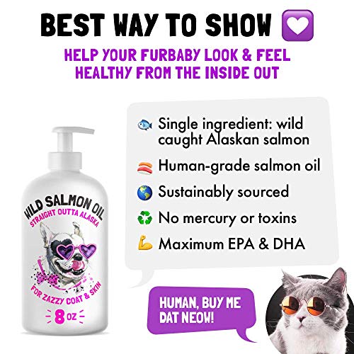 Wild Alaskan Salmon Oil for Dogs & Cats - Pure Fish Omega 3 6 9 Liquid EPA DHA Fatty Acids - Skin & Coat Supplement - Supports Joint Function, Brain, Eye, Immune & Heart Health - Made in USA 8 oz