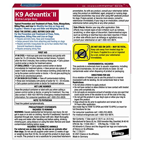 K9 Advantix II XL Dog Vet-Recommended Flea, Tick & Mosquito Treatment & Prevention | Dogs Over 55 lbs. | 1-Mo Supply