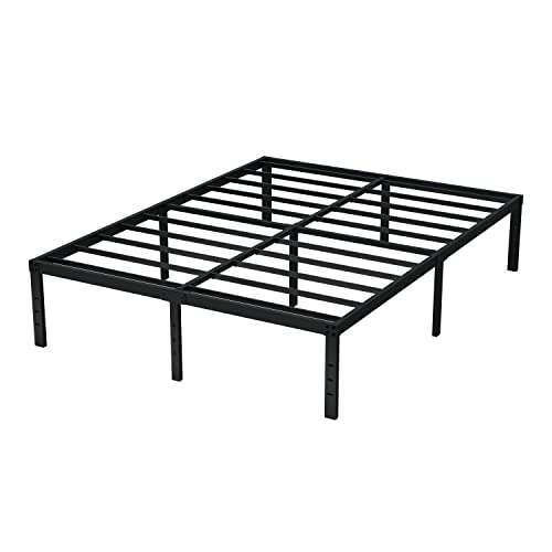 EMODA Full Size Bed Frame 16 Inch Heavy Duty Metal Platform Beds No Box Spring Needed with Sturdy Steal Slats Mattress Foundation, Easy Assembly, Noise Free, Black