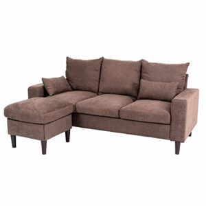 panana convertible sectional sofa small couch l-shaped 3 seat linen fabric sofa for small space (brown)