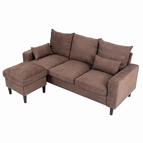 Panana Convertible Sectional Sofa Small Couch L-Shaped 3 Seat Linen Fabric Sofa for Small Space (Brown)