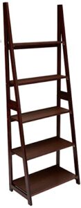 amazon basics modern 5-tier ladder bookshelf organizer, solid rubberwood frame – espresso finish