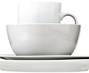 Amazon Basics 16-Piece Porcelain Kitchen Dinnerware Set with Plates, Bowls and Mugs, Service for 4 - White