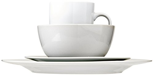 Amazon Basics 16-Piece Porcelain Kitchen Dinnerware Set with Plates, Bowls and Mugs, Service for 4 - White