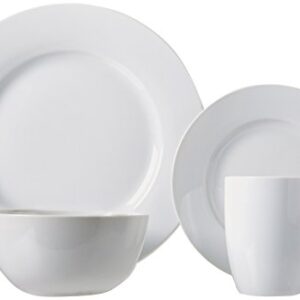 Amazon Basics 16-Piece Porcelain Kitchen Dinnerware Set with Plates, Bowls and Mugs, Service for 4 - White