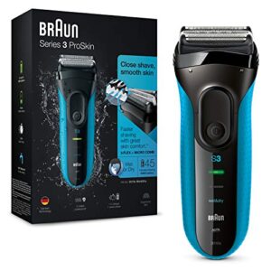 braun series 3 proskin 3010s electric shaver, rechargeable and cordless wet and dry electric razor for men, black/blue