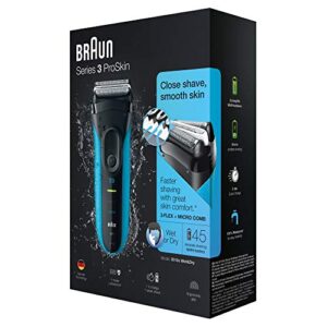 Braun Series 3 ProSkin 3010s Electric Shaver, Rechargeable and Cordless Wet and Dry Electric Razor for Men, Black/Blue