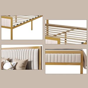 HOMBCK Full Size Bed Frame with Headboard and Footboard, Platform Bed Frame Full with Velvet Tufted Headboard, No Box Spring Needed, Strong Metal Slat Support, Easy Assembly, White & Gold