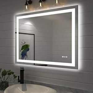 amorho led bathroom mirror 40″x 32″ with front and backlit, stepless dimmable wall mirrors with anti-fog, shatter-proof, memory, 3 colors, double led vanity mirror (horizontal/vertical)