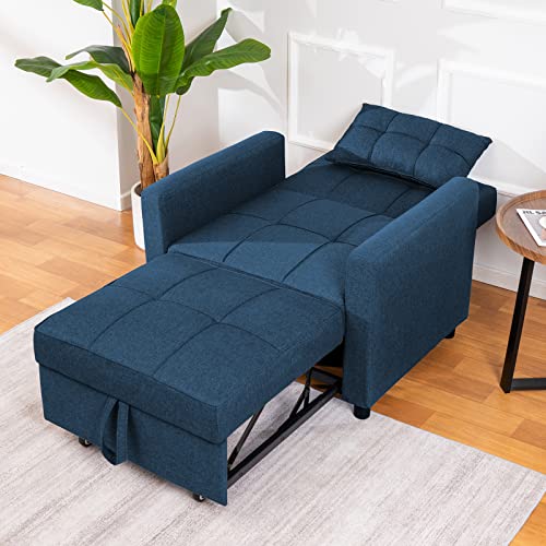 Mjkone 71 Inch Convertible Chairs Sofa Bed, 3-in-1 Pull Out Folding Sleeper Chair, Multi-Functional Adjustable Foldable Sofa Bed, Futon Chairs for Bedroom/Living Room/Office (Navy Blue)