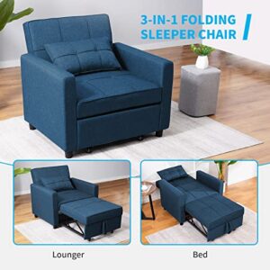 Mjkone 71 Inch Convertible Chairs Sofa Bed, 3-in-1 Pull Out Folding Sleeper Chair, Multi-Functional Adjustable Foldable Sofa Bed, Futon Chairs for Bedroom/Living Room/Office (Navy Blue)