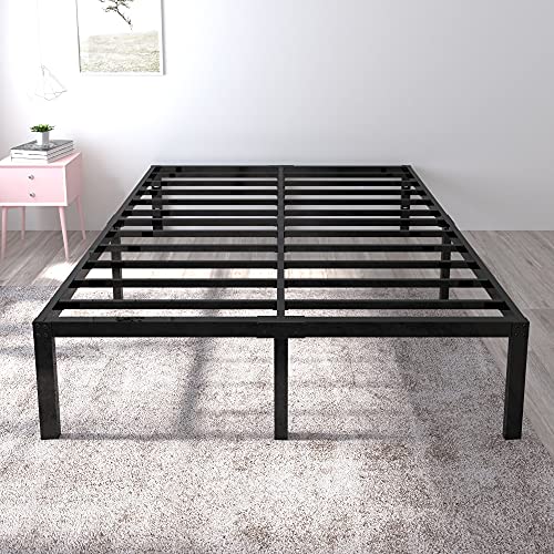 yookare 18 Inch Tall 3500lbs Heavy Duty Bed Frame Metal Platform /Maximum Storage/Mattress Foundation/Steel Slats Support/Noise Free/Box Spring Replacement,Queen
