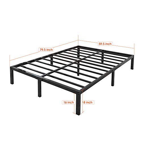 yookare 18 Inch Tall 3500lbs Heavy Duty Bed Frame Metal Platform /Maximum Storage/Mattress Foundation/Steel Slats Support/Noise Free/Box Spring Replacement,Queen