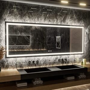 iskm large led bathroom mirror for bathroom 96×36 backlit and front vanity mirror for wall anti-fog, dimmable, memory function suitable for high-end hotels, villas or spas