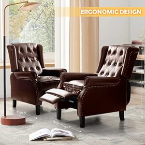 LEISLAND Accent Chair Set of 2 Recliner Wingback Chair, Leather Tufted Arm Chair Sofa for Reading, Living Room and Bedroom(Chestnut)