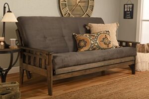 jerry sales tucson rustic walnut frame and mattress set with choice to add drawers, 8 inch innerspring futon sofa bed full size wood (grey matt and frame (no drawers))