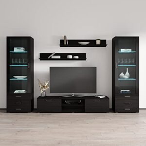 meble furniture & rugs soho 4 modern wall unit with 16 colors led lights (black)