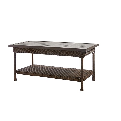 Hampton Bay Beacon Park Wicker Outdoor Coffee Table with Slat Top