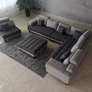 Stendmar 5pc Reversible Modern 2 Tone Gray Microfiber Big Sectional Couch Sofa Set S150D-RG