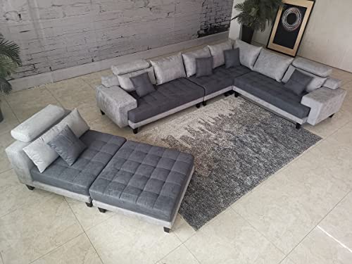 Stendmar 5pc Reversible Modern 2 Tone Gray Microfiber Big Sectional Couch Sofa Set S150D-RG