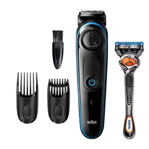 braun beard trimmer bt3240, hair clippers for men, cordless & rechargeable with gillette proglide razor, black