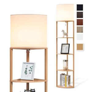 ATAMIN Alvis Edge 72" Floor Lamps for Living Room Decor, Tall Lamp for Bedroom, Modern Corner Shelf Lamp, Sturdy Floor Lamp with Shelves, Standing Lamp with Book Shelves, LED Lamp Shelf(Natural Wood)