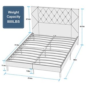 MOLYURAS Full Size Bed Frame, Upholstered Platform Double Full Bed Frame with Button Tufted Suede Velour Headboard, No Box Spring Needed, Sturdy Wood Slat Support, Easy Assembly