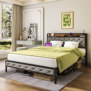 cbbpet king bed frame and headboard, bed frame with charging station, king platform bed frame no box spring needed – easy to assemble