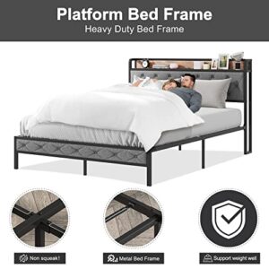 CBBPET King Bed Frame and Headboard, Bed Frame with Charging Station, King Platform Bed Frame No Box Spring Needed - Easy to Assemble