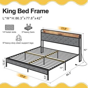 CBBPET King Bed Frame and Headboard, Bed Frame with Charging Station, King Platform Bed Frame No Box Spring Needed - Easy to Assemble