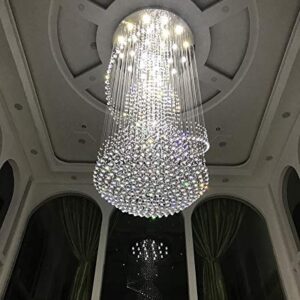 Moooni Modern Large Spiral Crystal Chandelier Lighting Luxury Rain Drop Flush Mount Ceiling Light for Foyer Staircase Entryway D 31.5" X H 98"