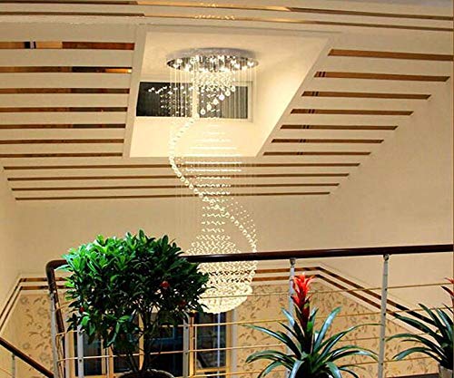 Moooni Modern Large Spiral Crystal Chandelier Lighting Luxury Rain Drop Flush Mount Ceiling Light for Foyer Staircase Entryway D 31.5" X H 98"