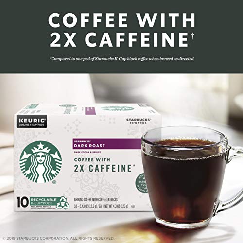 Starbucks Dark Roast K-Cup Coffee Pods with 2X Caffeine — for Keurig Brewers, 10 Count (Pack of 6)