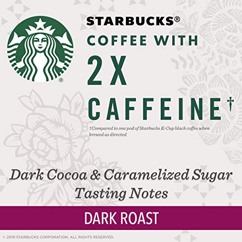 Starbucks Dark Roast K-Cup Coffee Pods with 2X Caffeine — for Keurig Brewers, 10 Count (Pack of 6)