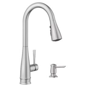 moen birchfield single-handle pull-down sprayer kitchen faucet with reflex and powerboost in spot resist stainless