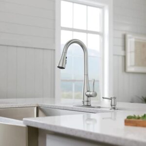 Moen Birchfield Single-Handle Pull-Down Sprayer Kitchen Faucet with Reflex and PowerBoost in Spot Resist Stainless