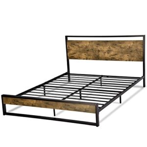 IMUsee Queen Bed Frame with Wooden Headboard, Modern Rustic Style Platform Bed Frame Queen Size, No Box Spring Needed, Easy Assembly, Brown