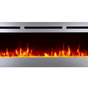 The Sideline Deluxe™ by Touchstone - Stainless Steel Electric Fireplace - 50 Inch Wide - in Wall Recessed - 5 Flame Settings - Multiple Color Flame - 1500W Heater - Log & Crystal Hearth Options- 86273