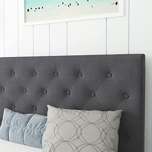 4 EVER WINNER Twin Bed Frames Upholstered Platform Bed Frame with Button Tufted Headboard, Twin Size Bed Frames for Kids, Sturdy Slat Support, No Box Spring Needed, Easy Assembly, Grey