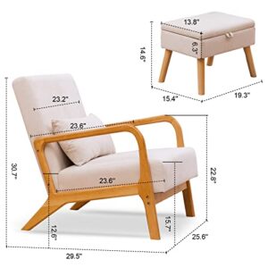 OKAKOPA Accent Chairs Set of 2, Spacious Extra Comfy Ergonomic Armchair with Foot Rest, Lounge Chair Side Chairs for Living Room Bedroom (Light Beige, 2PCS)