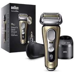 braun series 9 pro 9469cc wet & dry shaver with 5-in-1 smartcare center and leather travel case, gold
