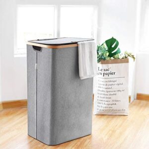 Lonbet - Grey Laundry Hamper with Lid - XL 100 L - Large Hampers for Laundry with Handles - Laundry Baskets with Lid for Bedrooms - Bamboo Bathroom Tall Laundry Bin