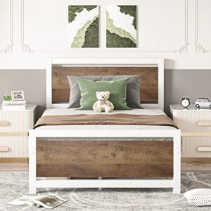 4 ever winner twin bed frames wood with headboard, twin size platform metal bed frame, heavy duty steel slat twin metal bed frames, no box spring needed, mattress foundation, anti-slip, easy assembly