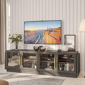 belleze 70″ tv stand for tvs up to 75″, modern tv cabinet & entertainment center with shelves, wood storage cabinet for living room or bedroom – brixston (brown)